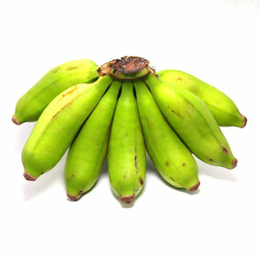 Green bananas, tropical fruit, healthy snack option for delivery box